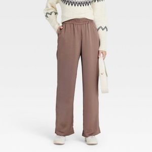 Women's High-Rise Wide Leg Satin Pull-On Pants